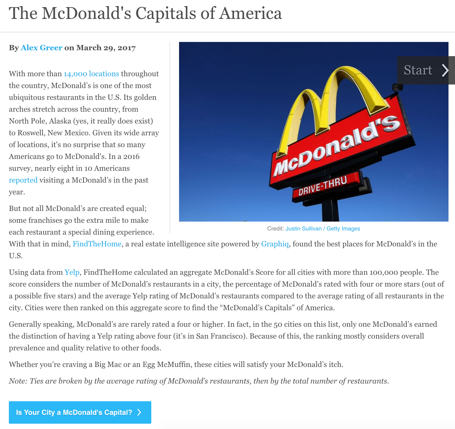 The McDonald's Capitals of America